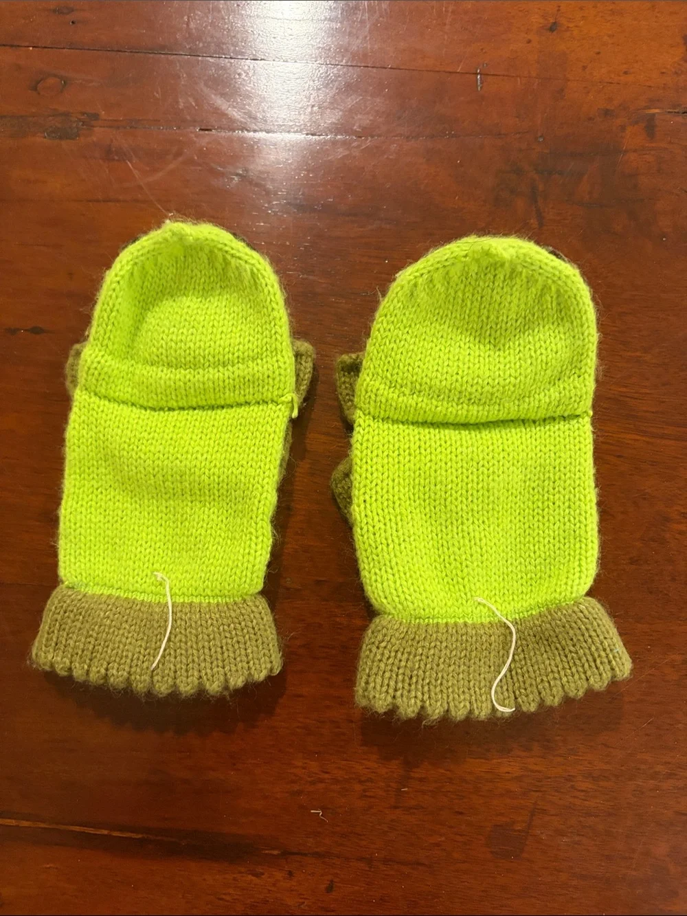 Kids Green and Brown Convertible Mittens with Puppy Applique